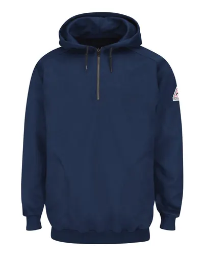 Bulwark SEH8T Men's Tall Flame Resistant Quarter-Zip Hooded Sweatshirt — blank hooded sweatshirt, front view