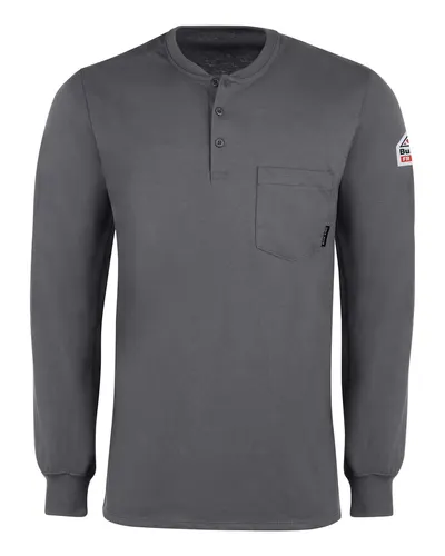 Bulwark SEL2 Men's Long Sleeve Tagless Henley Shirt — blank garment, front view