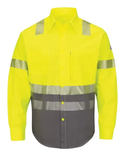 Bulwark SLB4H Men's Hi-Visibility Color Block Uniform Shirt - EXCEL FR® ComforTouch® - 7 oz. — blank garment, front view