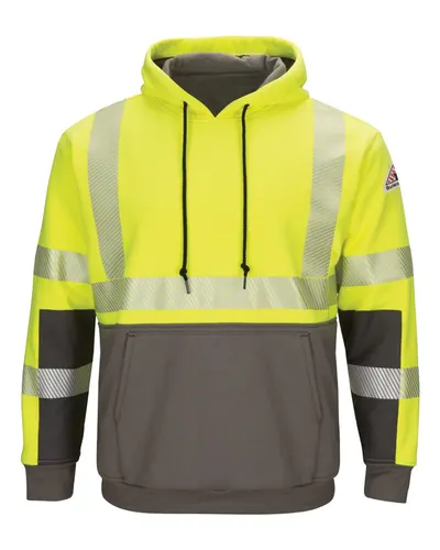 Bulwark SMB4 Men's Hi-Visibility Color-Blocked Hooded Sweatshirt — blank hooded sweatshirt, front view