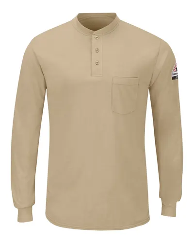 Bulwark SML8 Men's Long Sleeve Henley — blank garment, front view