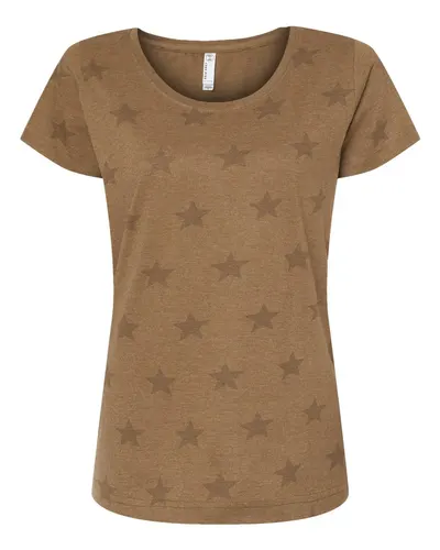 Code Five 3629 Women's Star Print Scoop Neck Tee — blank t-shirt, front view