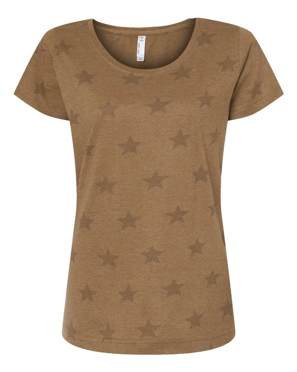 Code Five 3629 Women's Star Print Scoop Neck Tee — blank t-shirt, front view