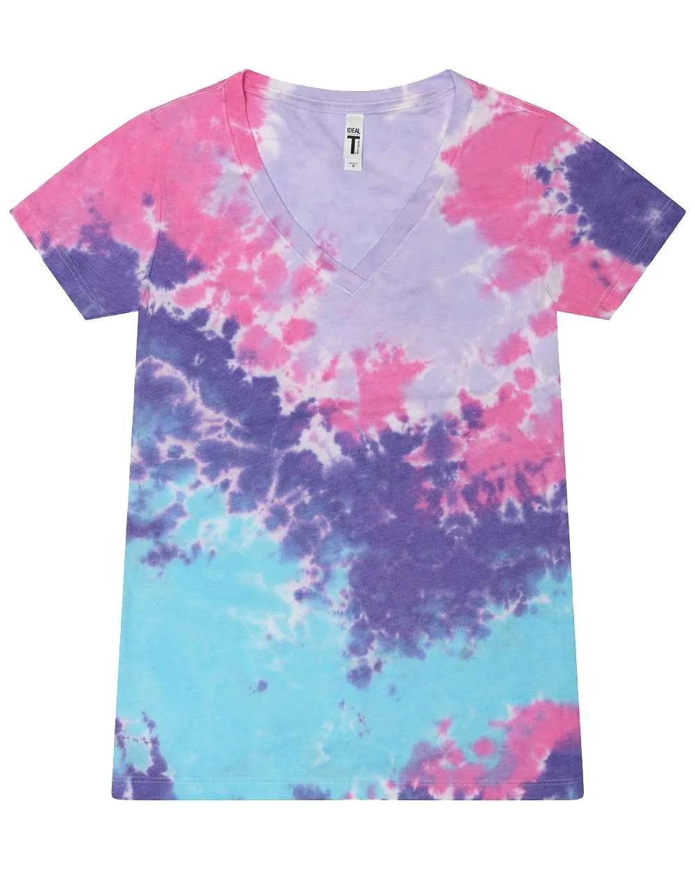 Colortone 1075 Women's Tie-Dyed V-Neck T-Shirt — blank t-shirt, front view