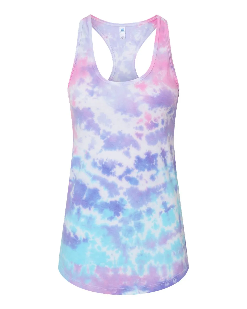 Colortone 3400 Women's Tie-Dyed Racerback Tank Top — blank tank top, front view