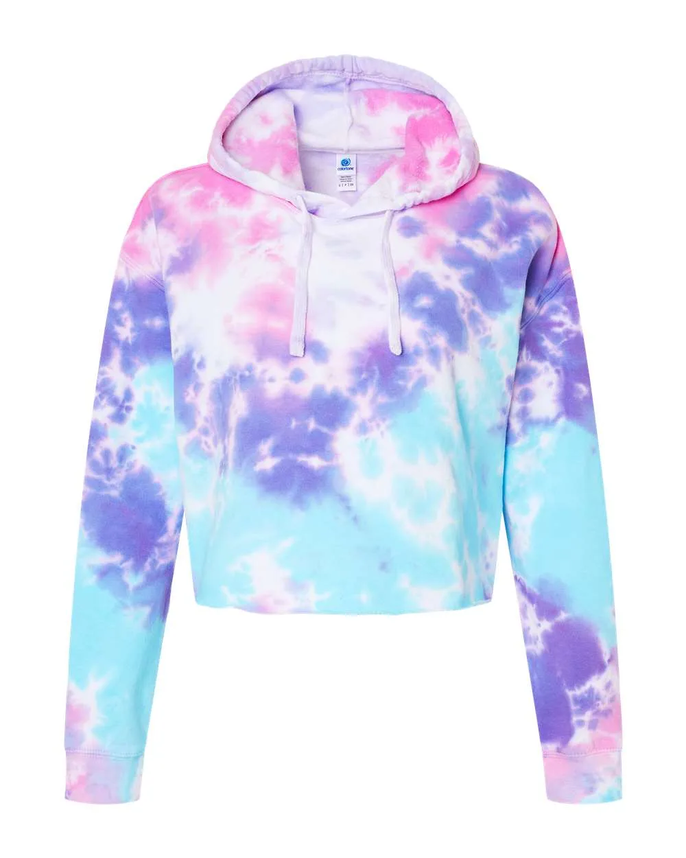 Colortone 8333 Women's Tie-Dyed Crop Hooded Sweatshirt — blank hooded sweatshirt, front view