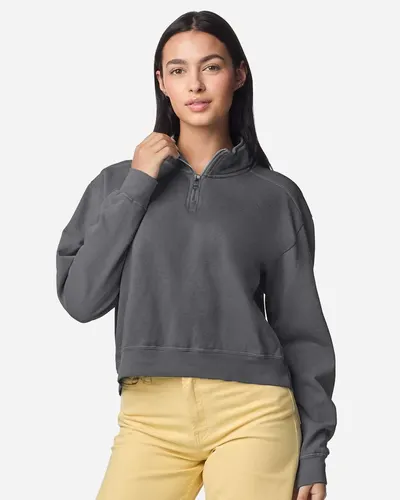 Comfort Colors 1580L Women's Garment-Dyed Mid-Length Quarter-Zip Sweatshirt — blank crewneck sweatshirt, front view