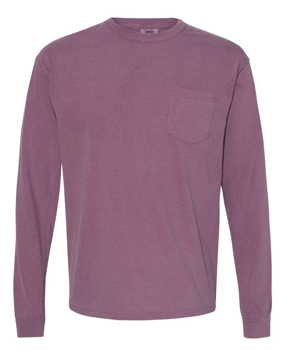 Comfort Colors 4410 Unisex Garment-Dyed Heavyweight Long Sleeve Pocket T-Shirt — blank long sleeve tee, front view