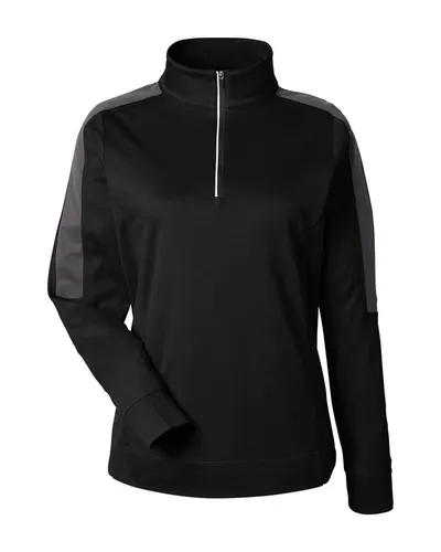 CORE365 CE404W Women's Market Snag Protect Mesh Colorblock Quarter-Zip Pullover — blank garment, front view