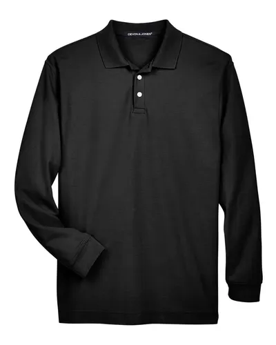 Devon & Jones D110 Men's Pima Piqué Long Sleeve Polo — blank polo, front view