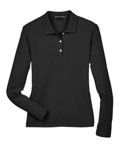 Devon & Jones D110W Women's Pima Piqué Long Sleeve Polo — blank polo, front view