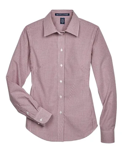 Devon & Jones D640W Women's Crown Collection® Gingham Check Woven Dress Shirt — blank woven shirt, front view