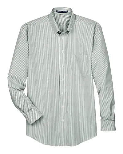 Devon & Jones D645 Men's Crown Collection® Banker Stripe Woven Dress Shirt — blank woven shirt, front view