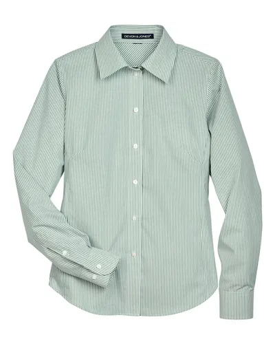 Devon & Jones D645W Women's Crown Collection® Banker Stripe Woven Dress Shirt — blank woven shirt, front view