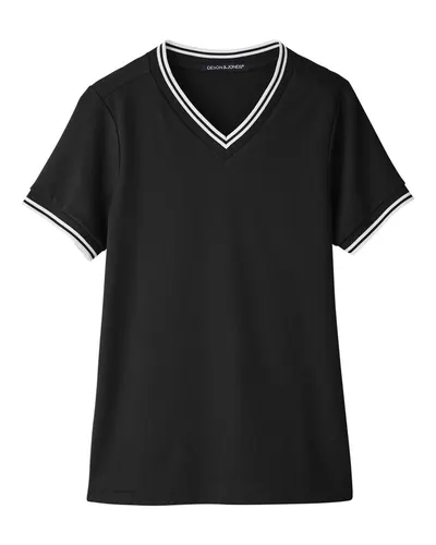 Devon & Jones DG20CW Women's CrownLux Performance® Plaited Tipped V-Neck Shirt — blank garment, front view