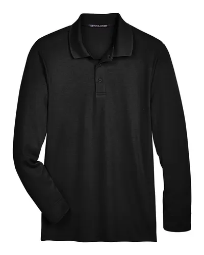 Devon & Jones DG20L Men's CrownLux Performance® Plaited Long Sleeve Polo — blank polo, front view