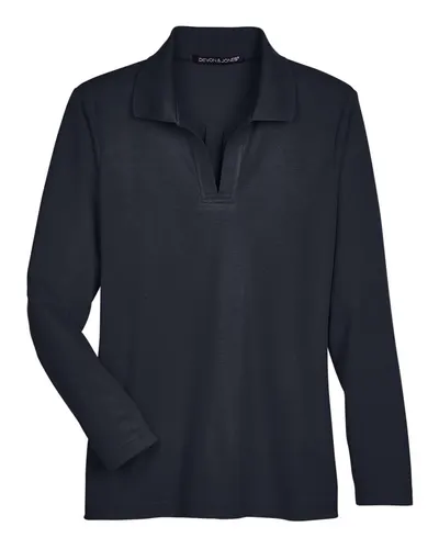 Devon & Jones DG20LW Women's CrownLux Performance® Plaited Long Sleeve Polo — blank polo, front view