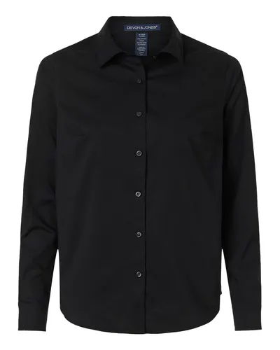 Devon & Jones DG505W Women's CrownLux Performance® Spencer Poplin Dress Shirt — blank woven shirt, front view
