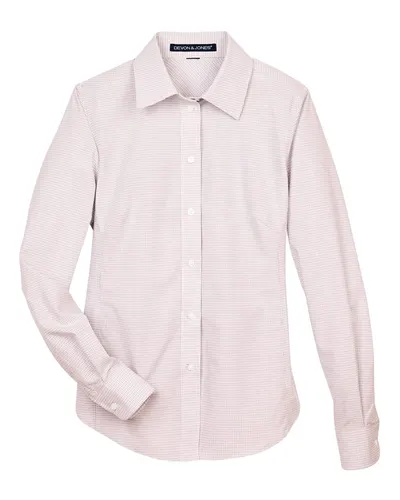 Devon & Jones DG510W Women's Crown Collection® Micro Tattersall Woven Dress Shirt — blank woven shirt, front view