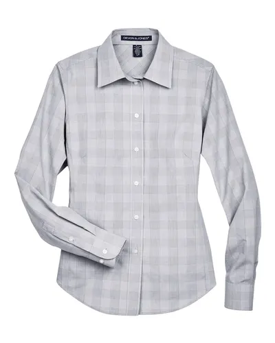 Devon & Jones DG520W Women's Crown Collection® Glen Plaid Woven Dress Shirt — blank woven shirt, front view
