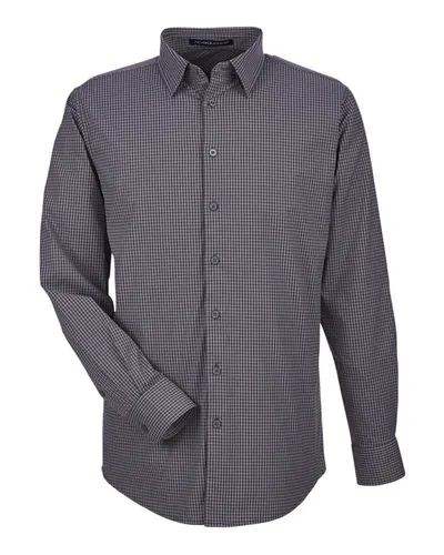 Devon & Jones DG535 Men's CrownLux Performance® Tonal Mini Check Woven Dress Shirt — blank woven shirt, front view