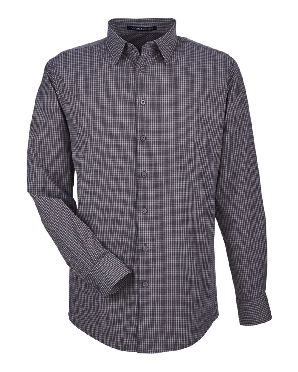 Devon & Jones DG535 Men's CrownLux Performance® Tonal Mini Check Woven Dress Shirt — blank woven shirt, front view