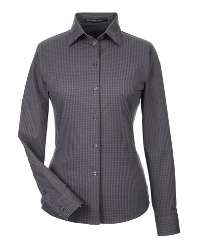 Devon & Jones DG535W Women's CrownLux Performance® Tonal Mini Check Woven Dress Shirt — blank woven shirt, front view