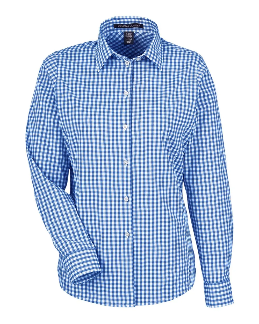 Devon & Jones DG536W Women's CrownLux Performance® Gingham Dress Shirt — blank woven shirt, front view