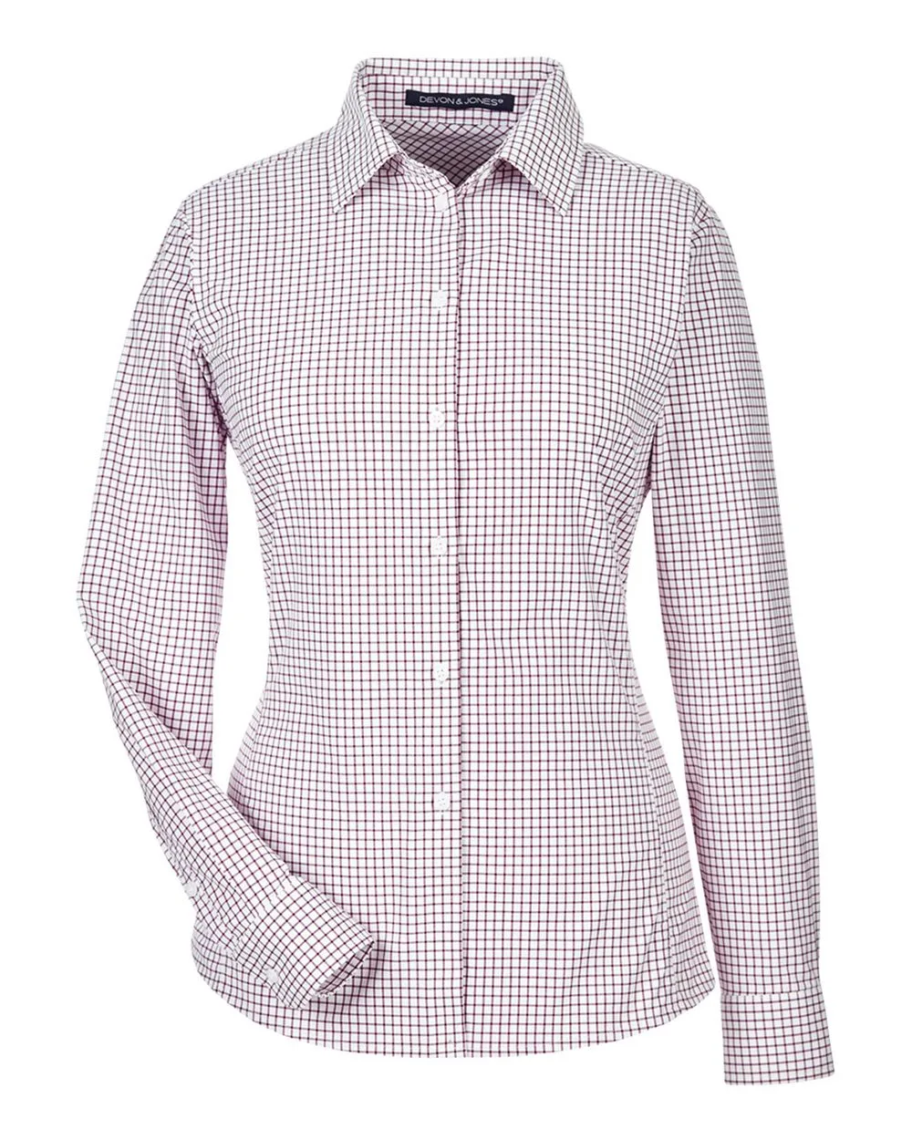 Devon & Jones DG540W Women's CrownLux Performance® Micro Windowpane Woven Dress Shirt — blank woven shirt, front view