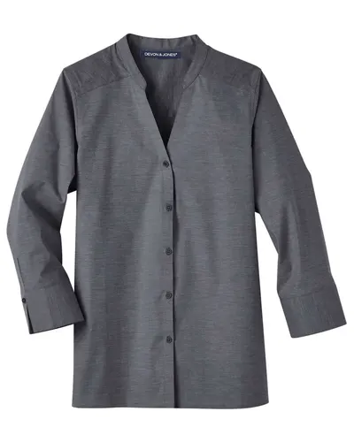 Devon & Jones DG562W Women's Crown Collection® Stretch Pinpoint Chambra Three-Quarter Sleeve Shirt — blank garment, front view