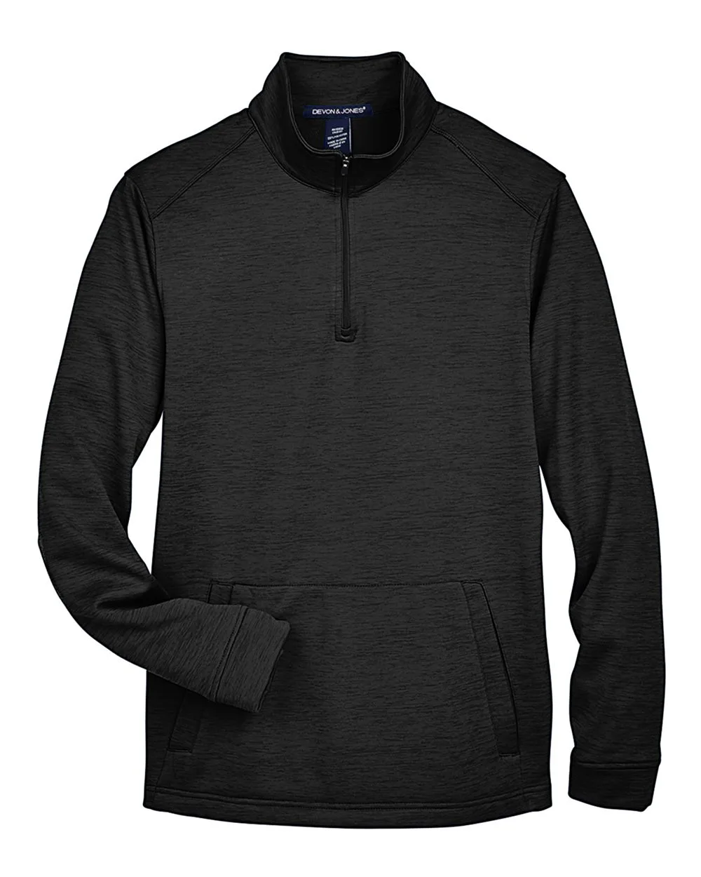 Devon & Jones DG798 Men's Newbury Mélange Fleece Quarter-Zip Pullover — blank fleece pullover, front view