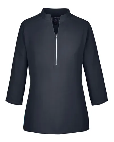 Devon & Jones DP611W Women's Perfect Fit™  Three-Quarter Sleeve Crepe Tunic — blank garment, front view