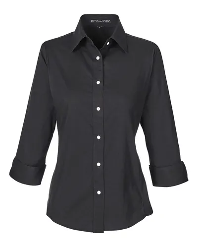 Devon & Jones DP625W Women's Perfect Fit™ Three-Quarter Sleeve Stretch Poplin Dress Shirt — blank woven shirt, front view