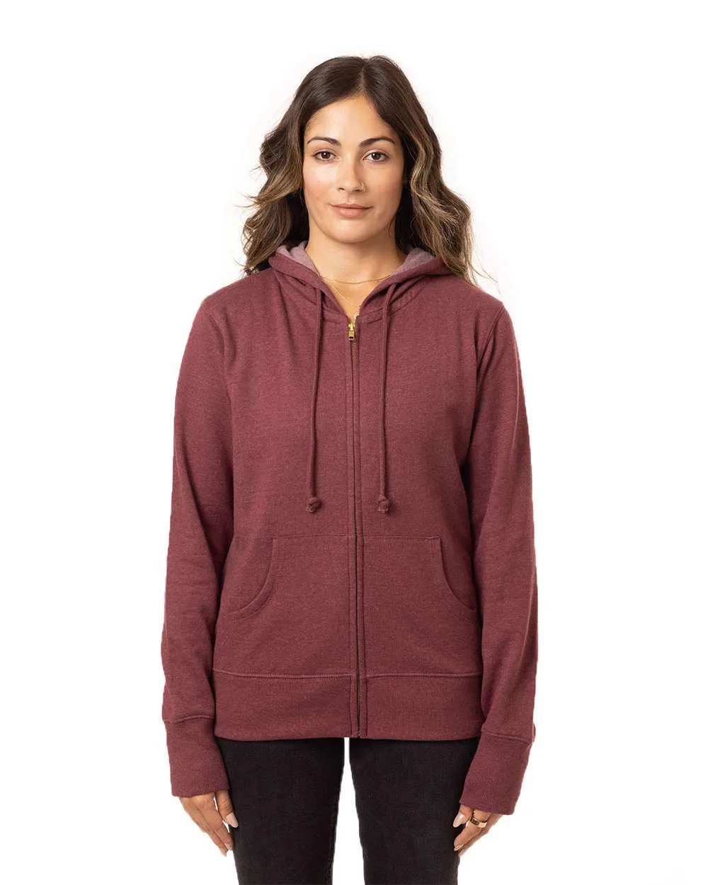econscious EC4580 Women's Heathered Full-Zip Hooded Sweatshirt — blank hooded sweatshirt, front view
