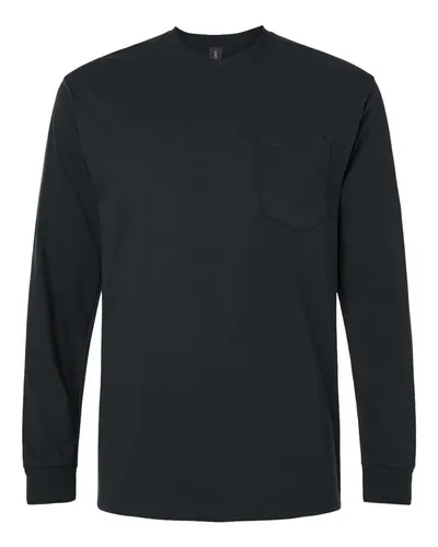 Gildan 2410 Unisex Ultra Cotton® Long Sleeve Pocket T-Shirt — blank long sleeve tee, front view