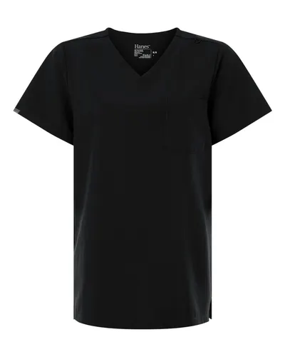 Hanes HSB000 Women's V-Neck 1 Pocket Scrub Top — blank garment, front view