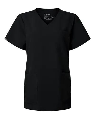 Hanes HSB002 Women's V-Neck 3 Pocket Scrub Top — blank garment, front view