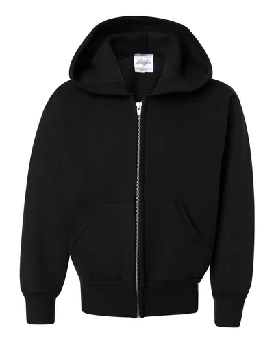 Hanes P480 Youth EcoSmart® Full-Zip Hooded Sweatshirt — blank hooded sweatshirt, front view