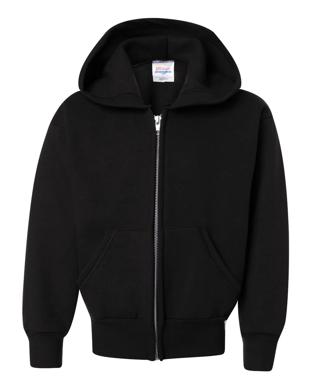 Hanes P480 Youth EcoSmart® Full-Zip Hooded Sweatshirt — blank hooded sweatshirt, front view