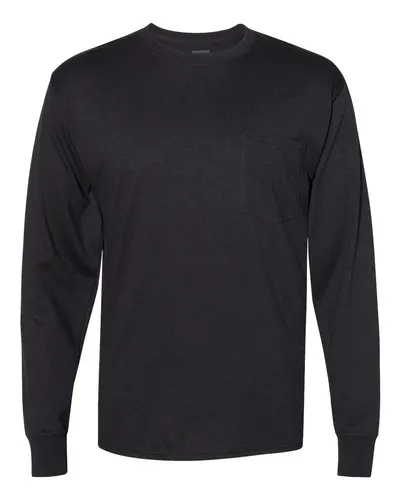Hanes W120 Unisex Workwear Long Sleeve Pocket T-Shirt — blank long sleeve tee, front view