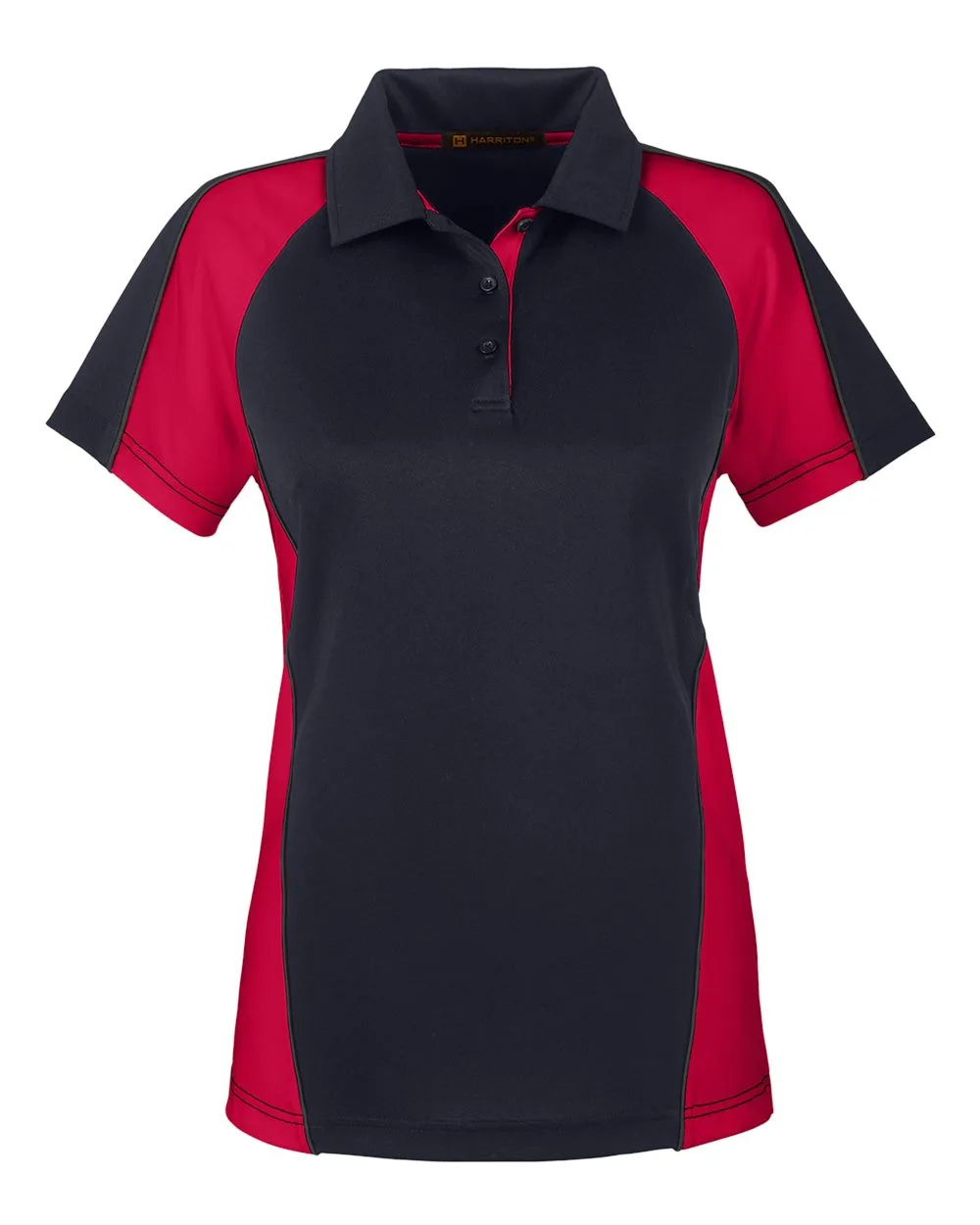 Harriton M385W Women's Advantage Snag Protection Plus IL Colorblock Polo — blank polo, front view