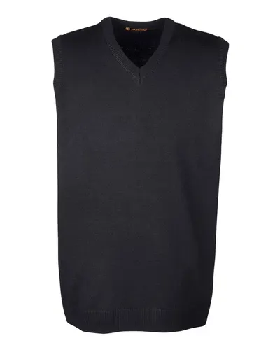 Harriton M415 Men's Pilbloc™ V-Neck Sweater Vest — blank jacket, front view