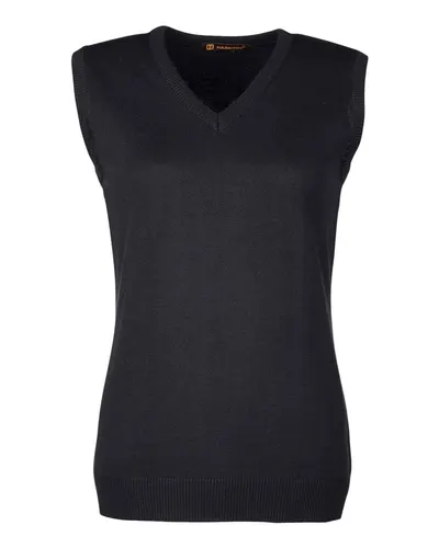 Harriton M415W Women's Pilbloc™ V-Neck Sweater Vest — blank jacket, front view