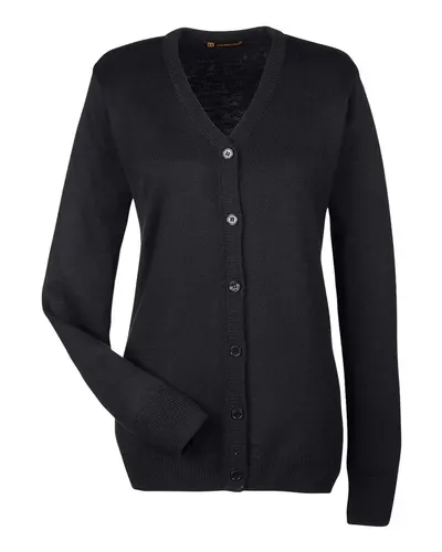 Harriton M425W Women's Pilbloc V-Neck Button Cardigan Sweater — blank garment, front view