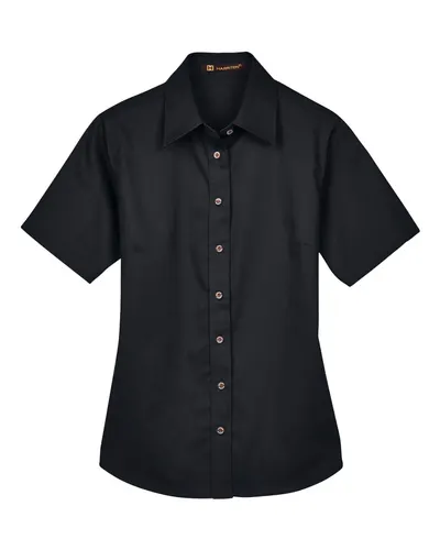 Harriton M500SW Women's Easy Blend™ Short Sleeve Twill Dress Shirt with Stain-Release — blank woven shirt, front view