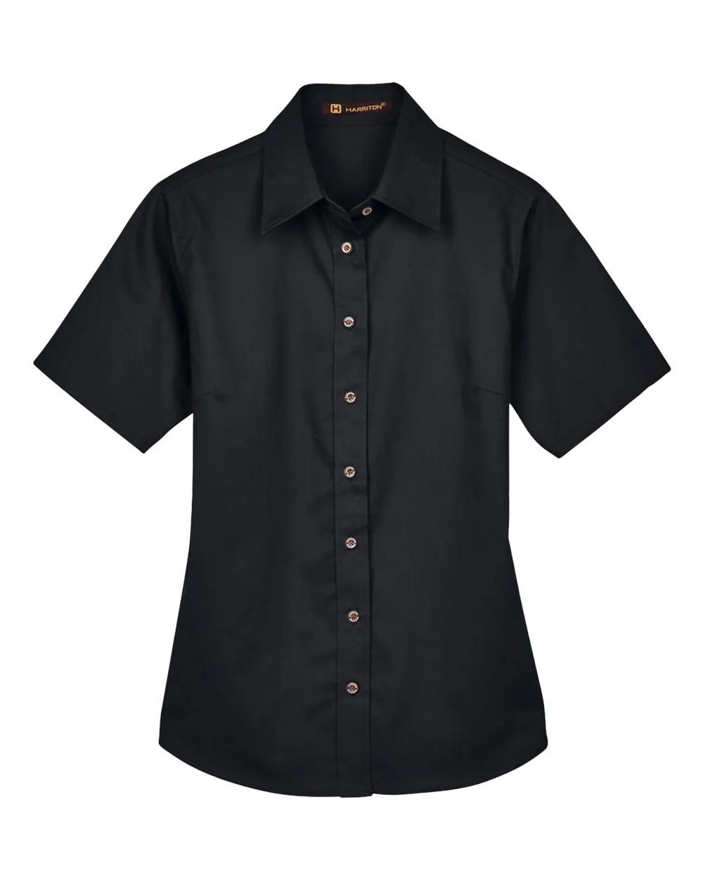 Harriton M500SW Women's Easy Blend™ Short Sleeve Twill Dress Shirt with Stain-Release — blank woven shirt, front view