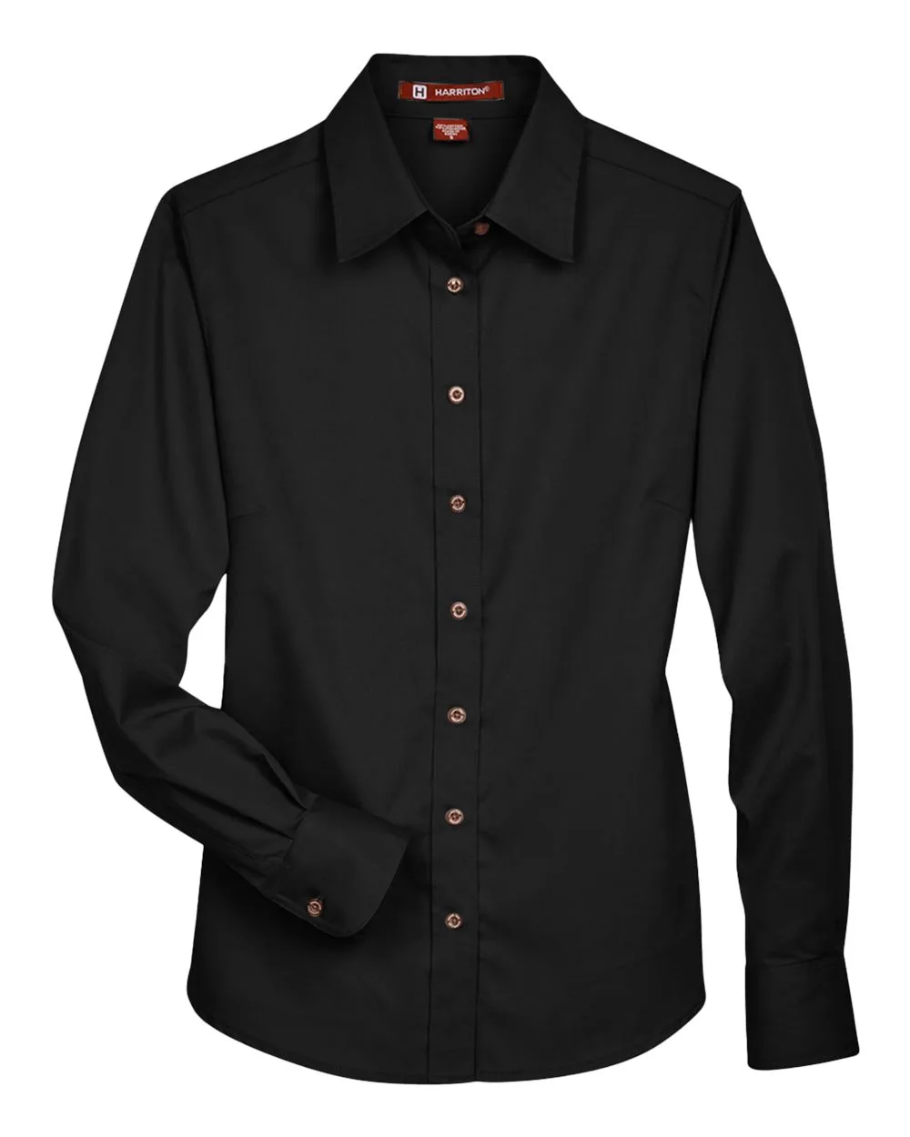 Harriton M500W Women's Easy Blend™ Long Sleeve Twill Dress Shirt with Stain-Release — blank woven shirt, front view