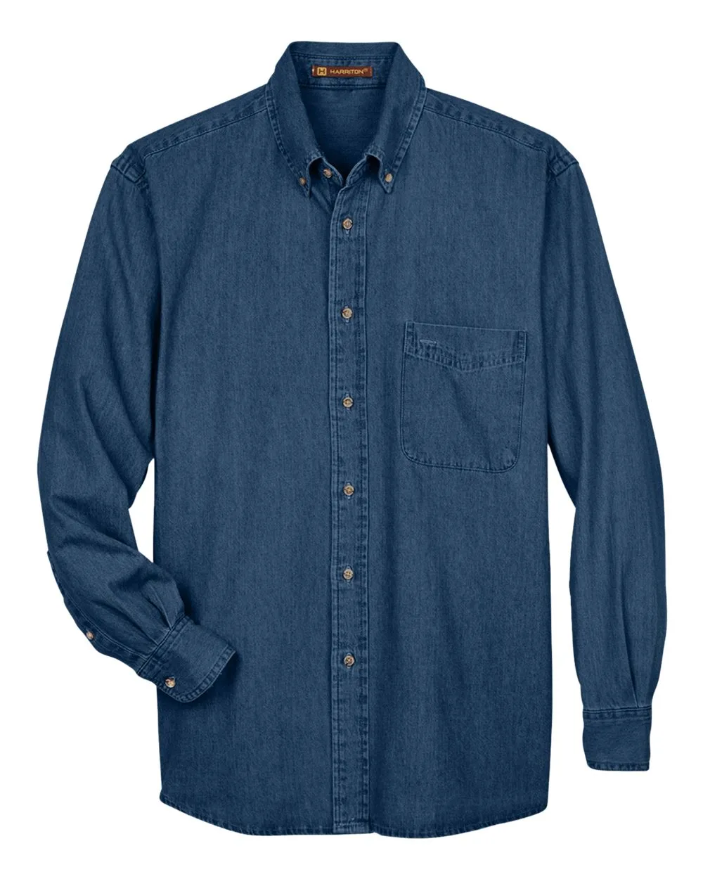 Harriton M550 Men's Denim Shirt — blank garment, front view