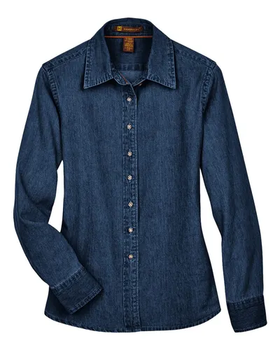 Harriton M550W Women's Denim Shirt — blank garment, front view