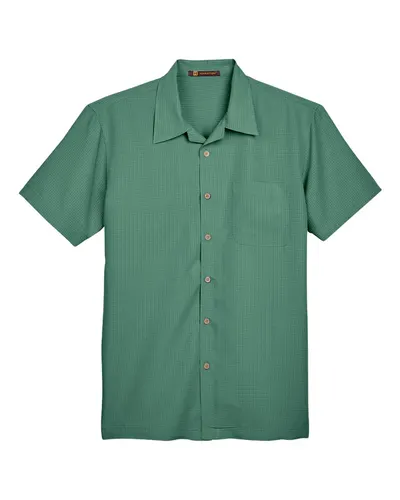 Harriton M560 Men's Barbados Textured Camp Shirt — blank garment, front view